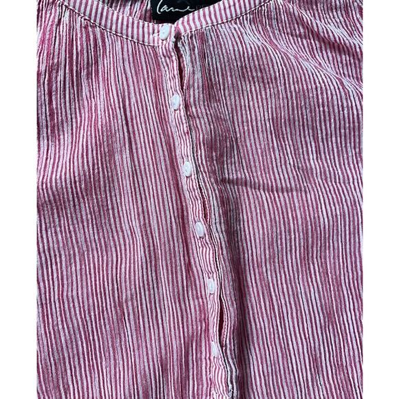 Lane Bryant 22/24 Pink White Stripe High Low 100% Cotton Button Blouse Tunic - Picture 10 of 11